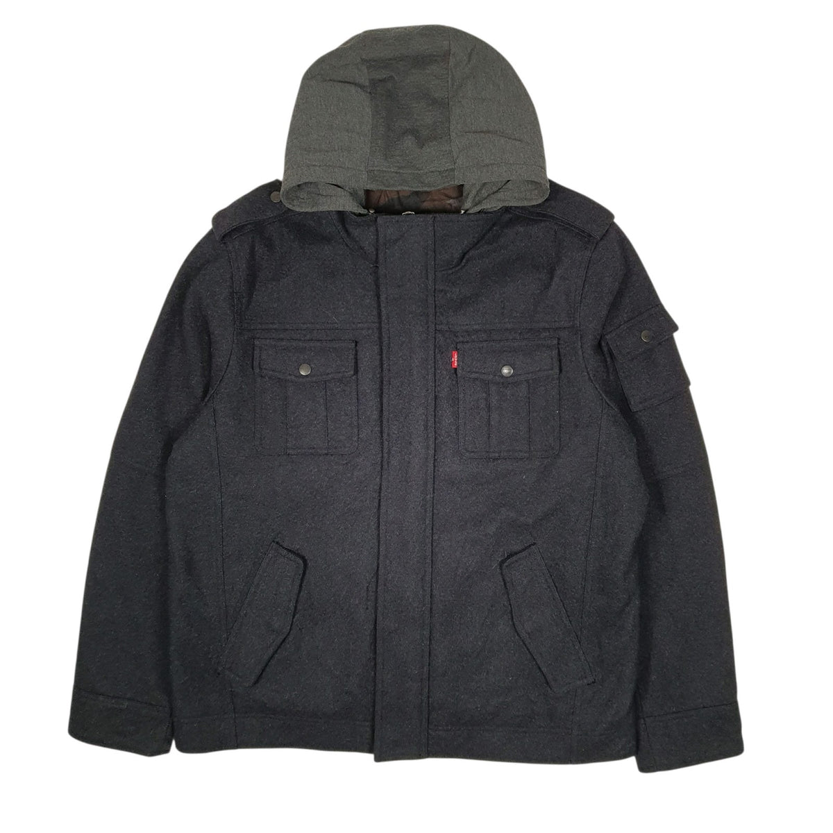 Mens Black Levis Military Hoodie  Coat
