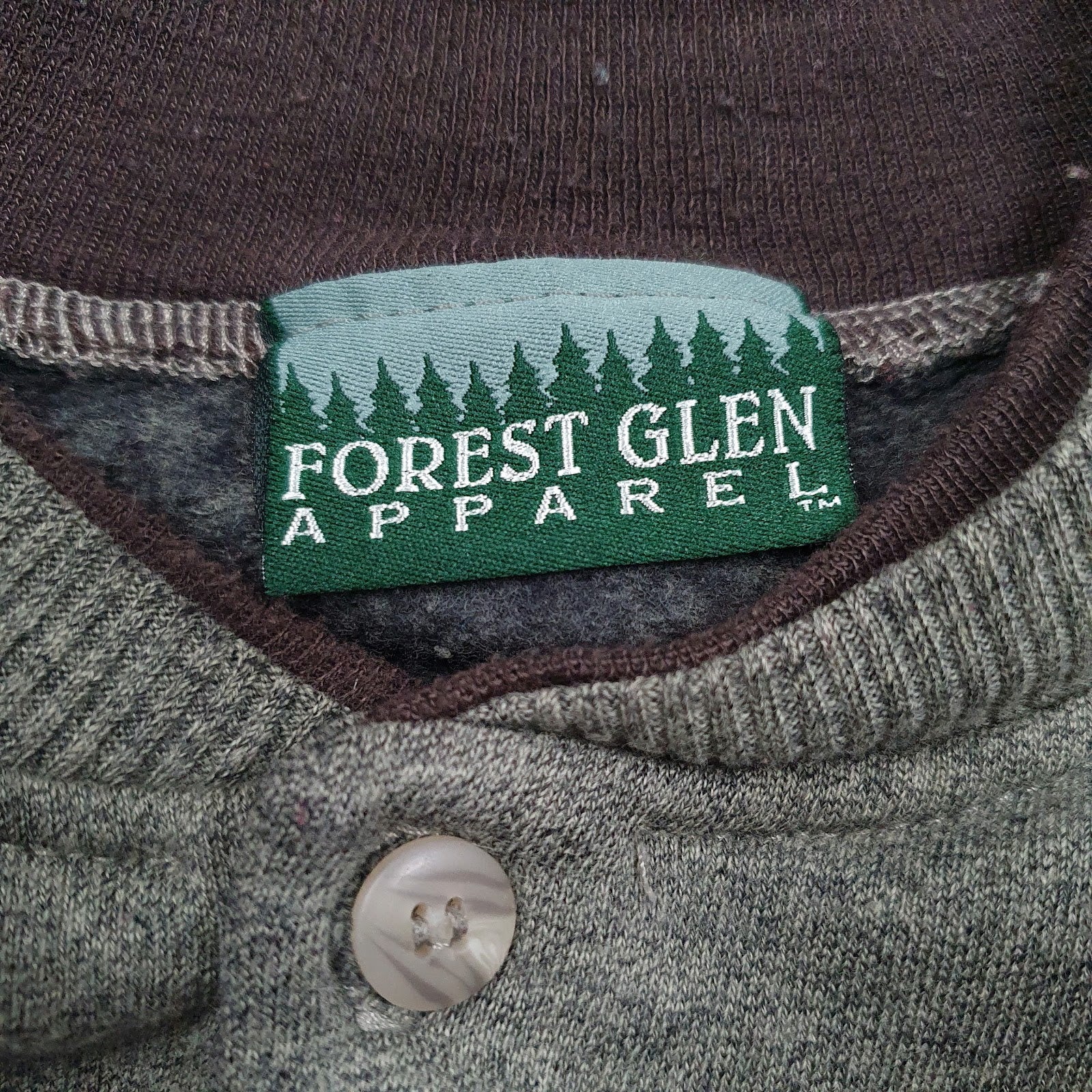 Mens Green Forest Glen Apparel Henley Graphic Vintage 90s Made In USA Quarter Zip Jumper