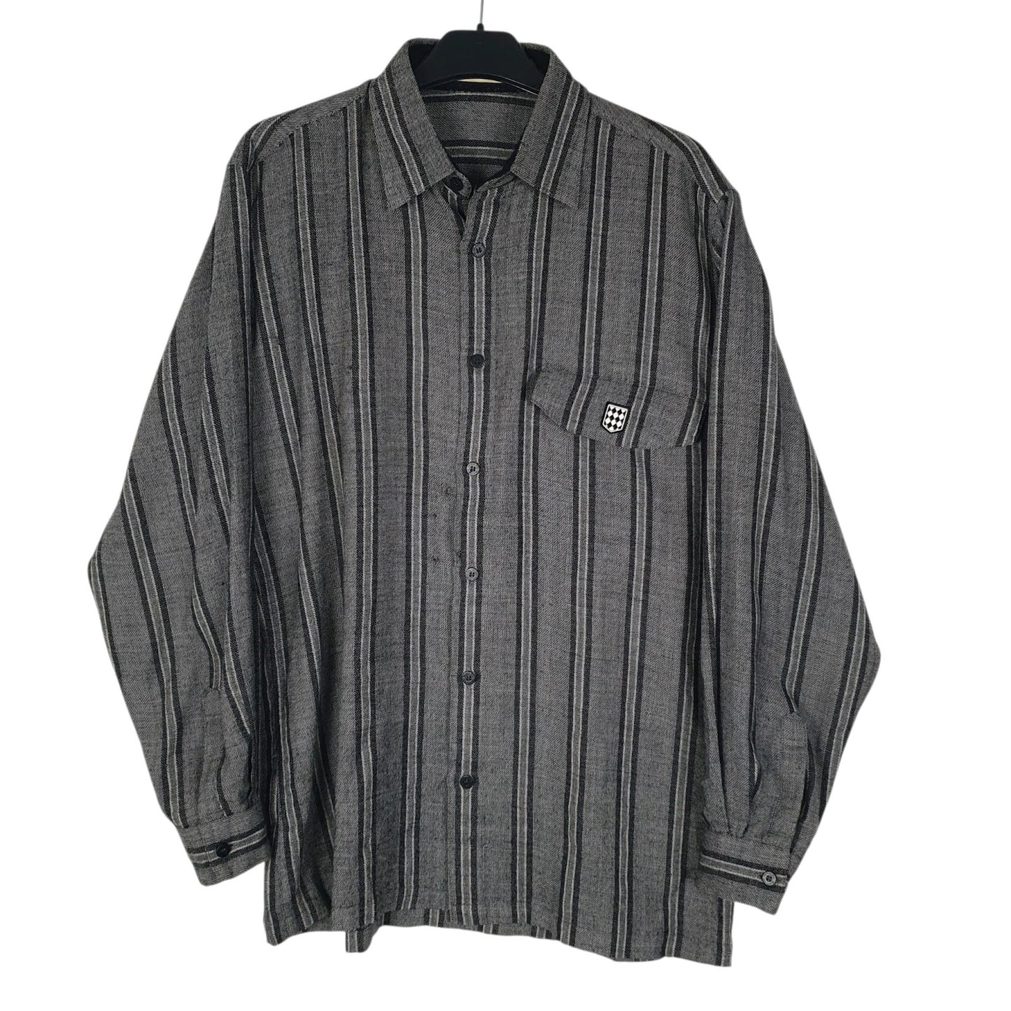 Mens Grey Black Pia Flannel Long Sleeve Shirt