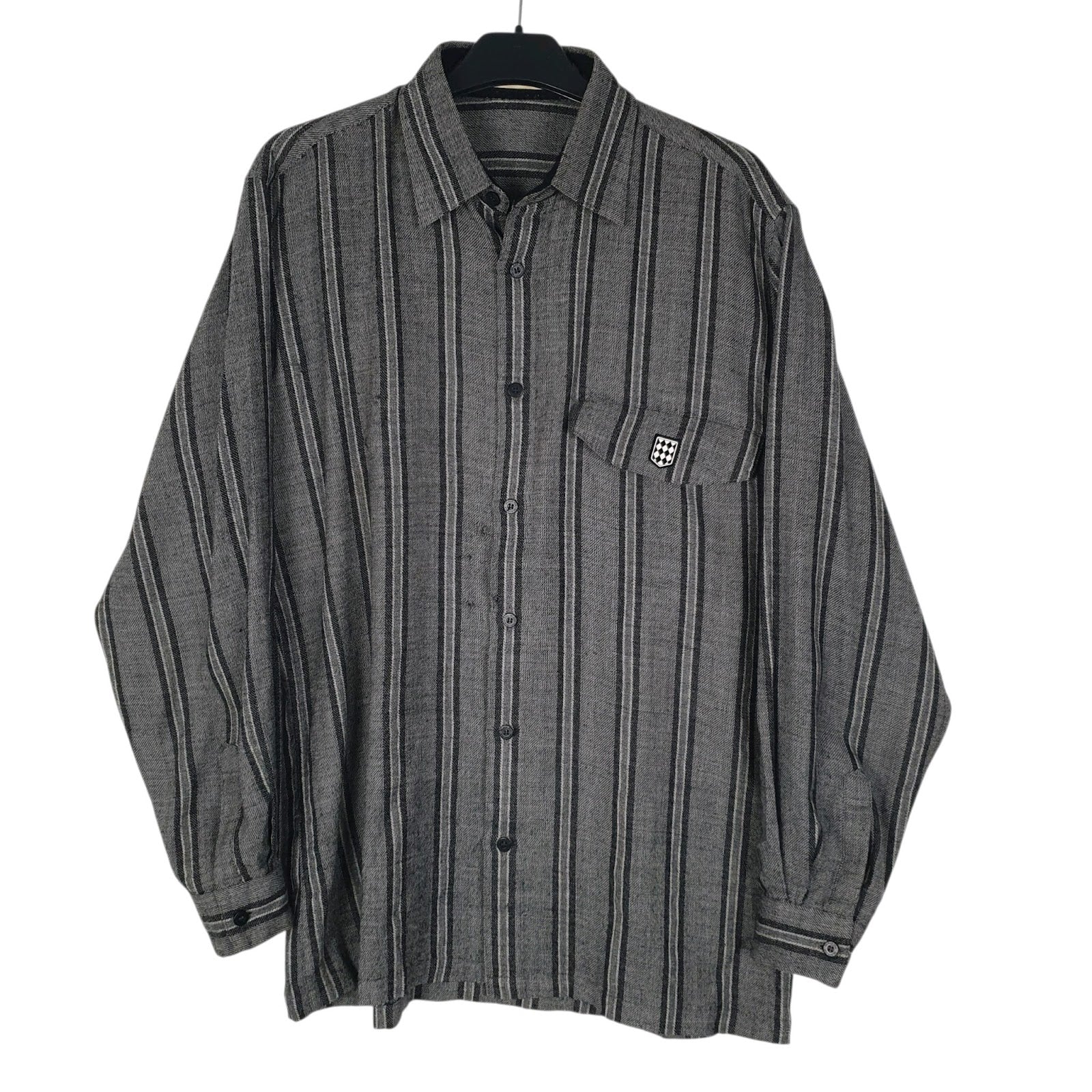 Mens Grey Black Pia Flannel Long Sleeve Shirt