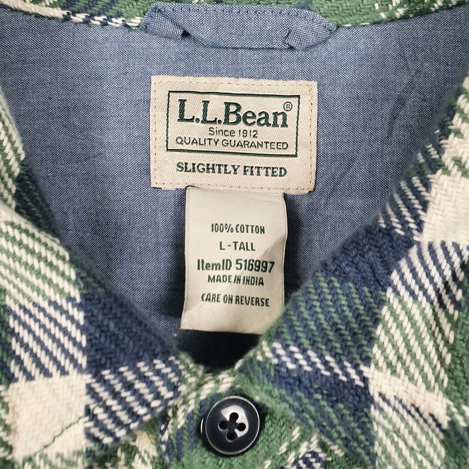 Mens Green L.L.Bean Flannel  Shirt