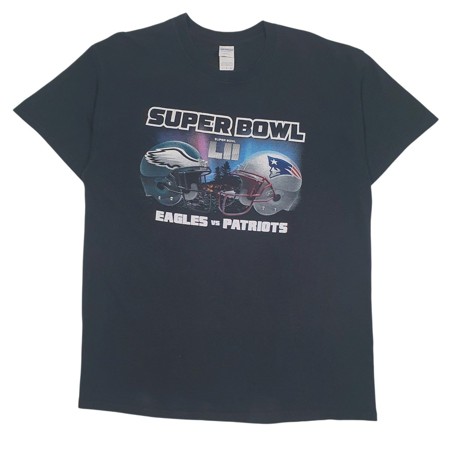 Mens Black Gildan NFL Superbowl Eagles Vs Patriots Short Sleeve T Shirt