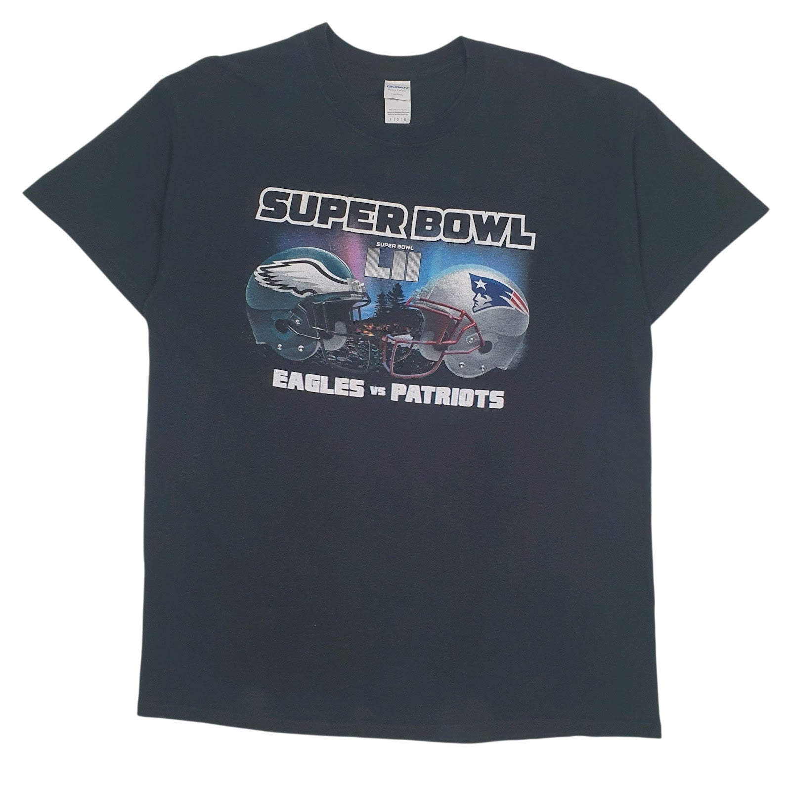 Mens Black Gildan NFL Superbowl Eagles Vs Patriots Short Sleeve T Shirt