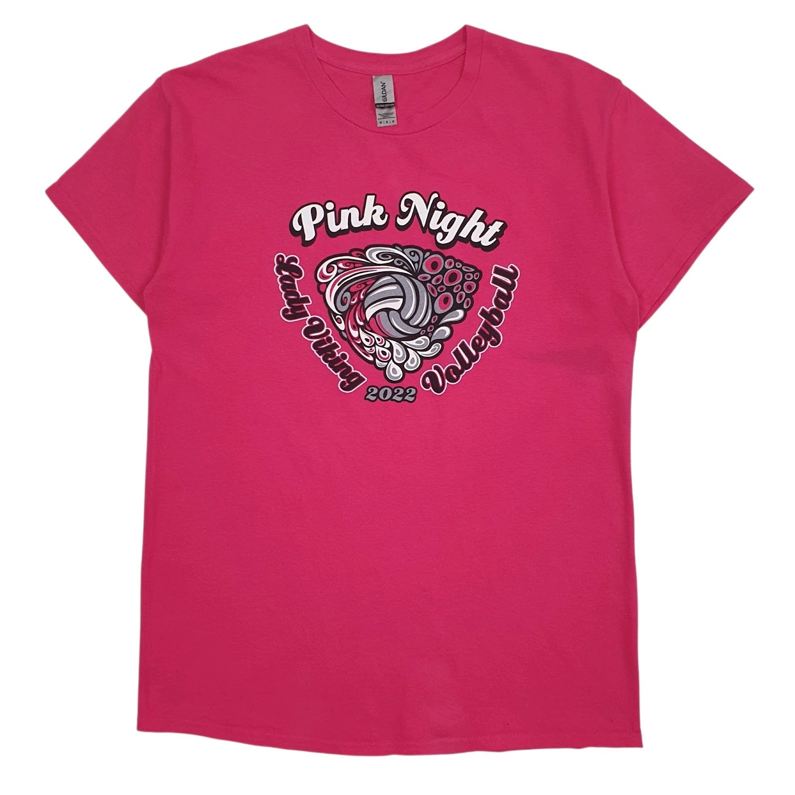 Mens Pink Gildan Pink Night Volleyball Short Sleeve T Shirt