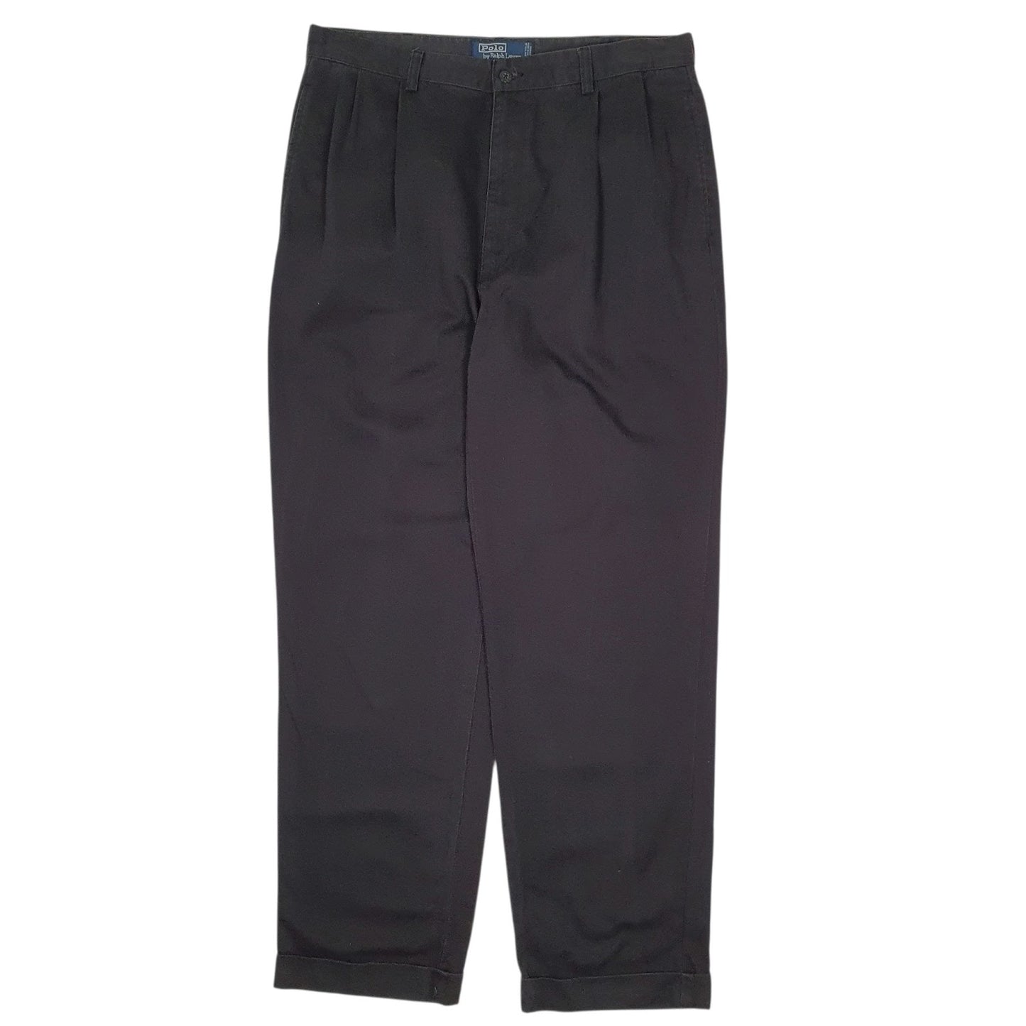 Mens Black Polo Ralph Lauren Hammond Pant Double Pleated Vintage 90s Chino Trousers