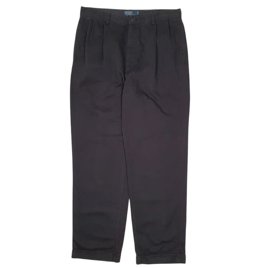 Mens Black Polo Ralph Lauren Hammond Pant Double Pleated Vintage 90s Chino Trousers