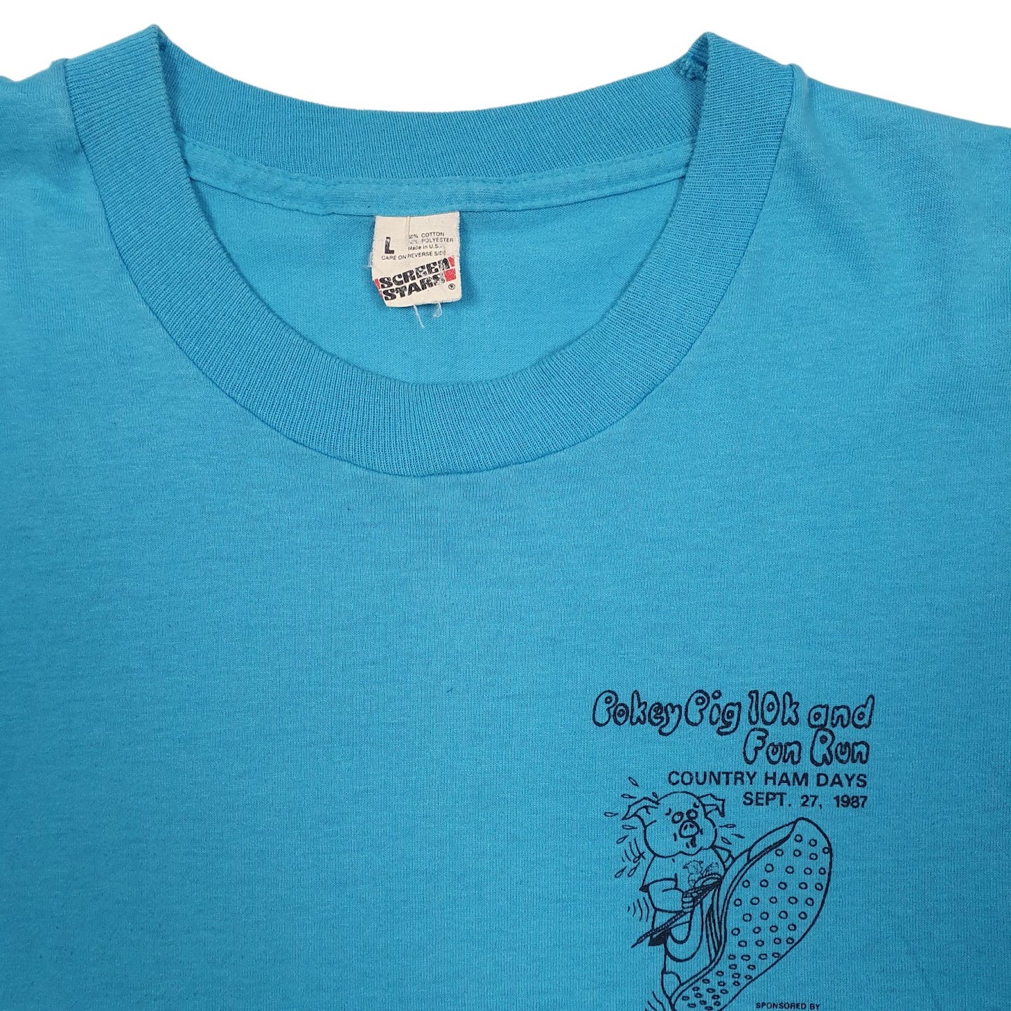 Mens Blue Screen Stars Vintage 1980s Single Stitch Pokey Pig 10k  T Shirt