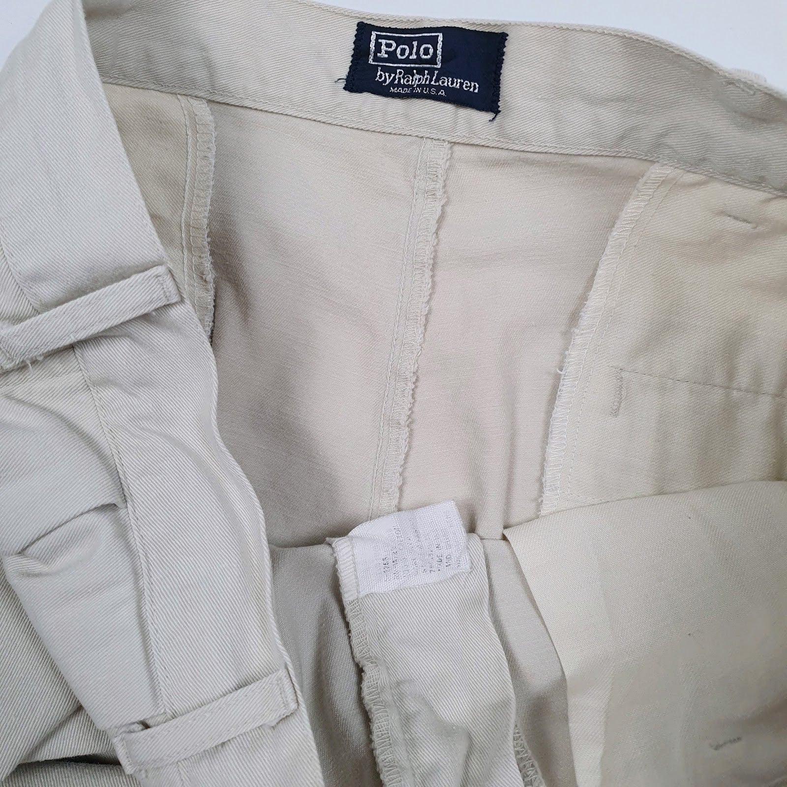 Mens Cream Polo Ralph Lauren Vintage 1980s Made In USA  Trousers