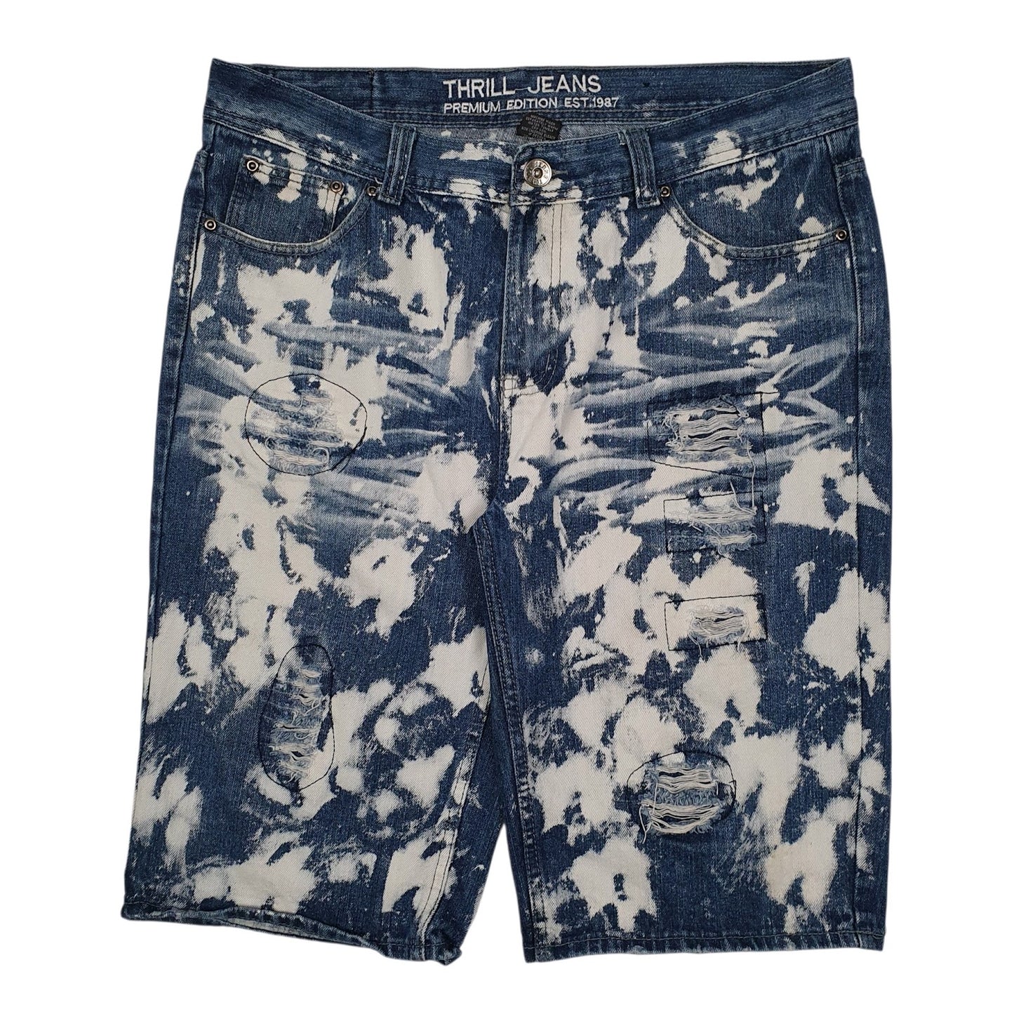 Mens Blue Thrill Jeans Acid Wash Denim Shorts