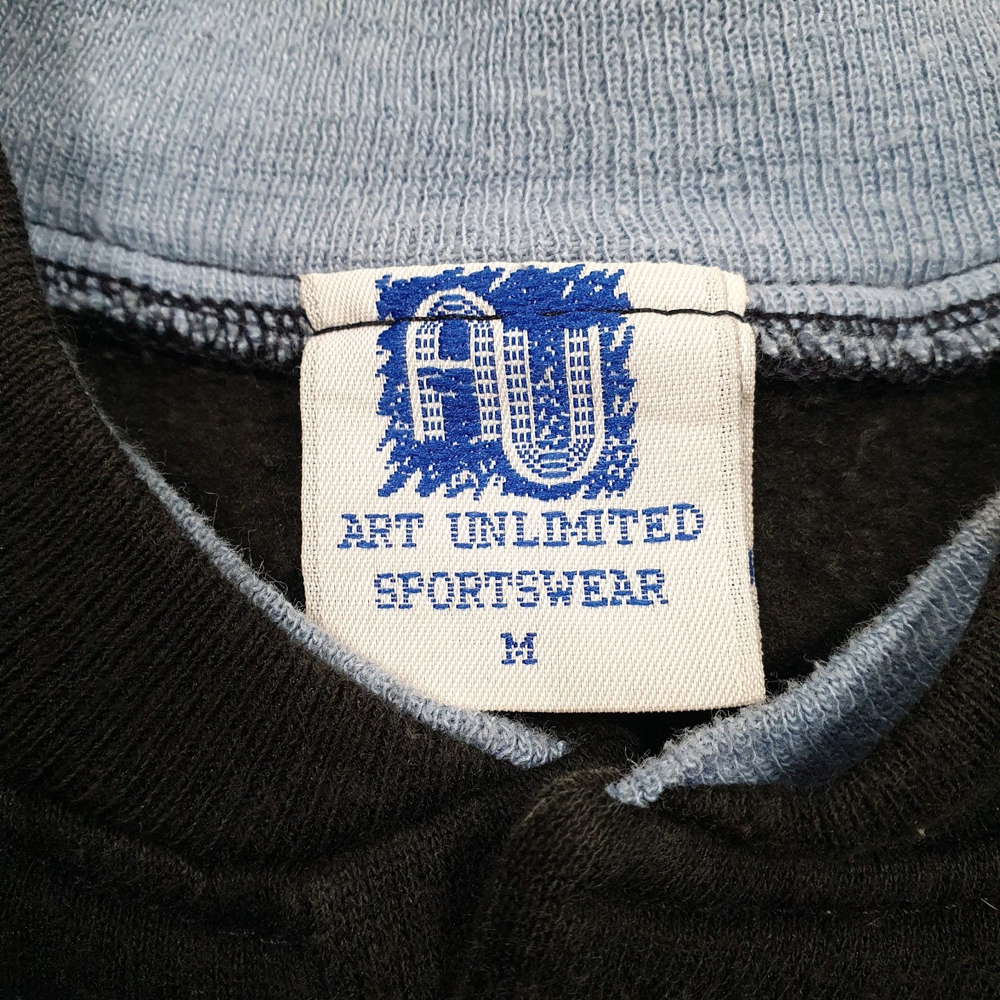 Mens Black Art Unlimited Graphic Henley Vintage 90s Made In USA Quarter Zip Jumper