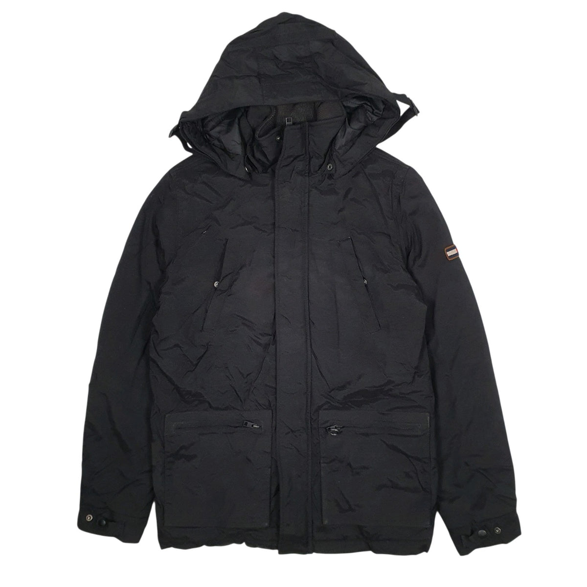 Mens Black Tommy Hilfiger Trench Longline Parka Puffer  Coat