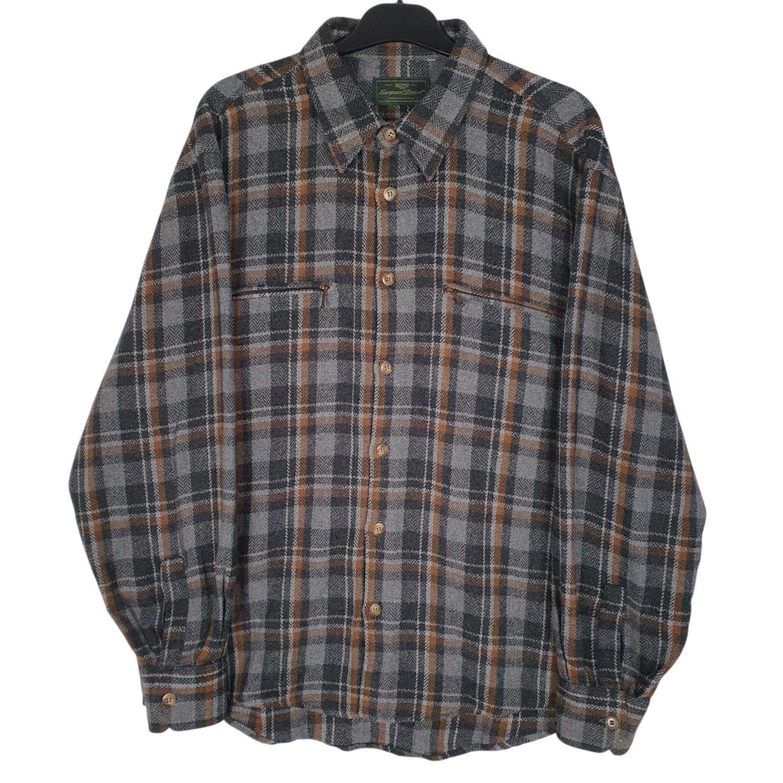 Mens Grey European Project Flannel Long Sleeve Shirt