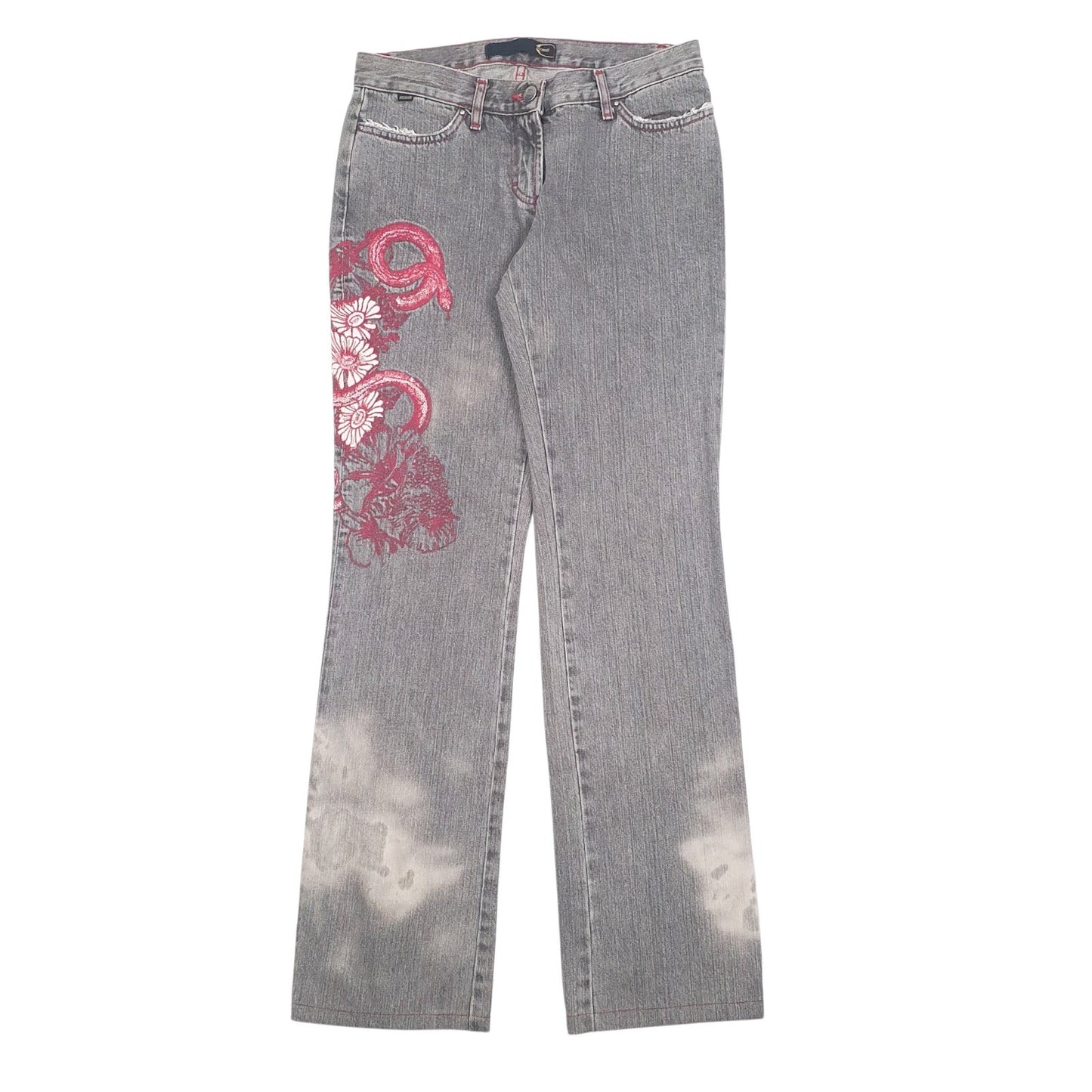 Womens Grey Cavalli Embroidered Casual JeansW28 L30