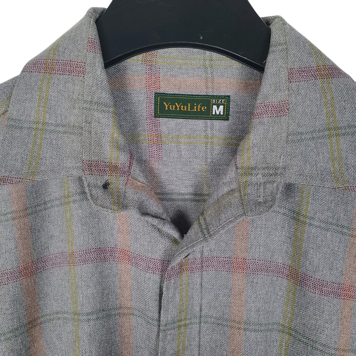 Mens Grey Yuyulife Flannel Plaid  Shirt