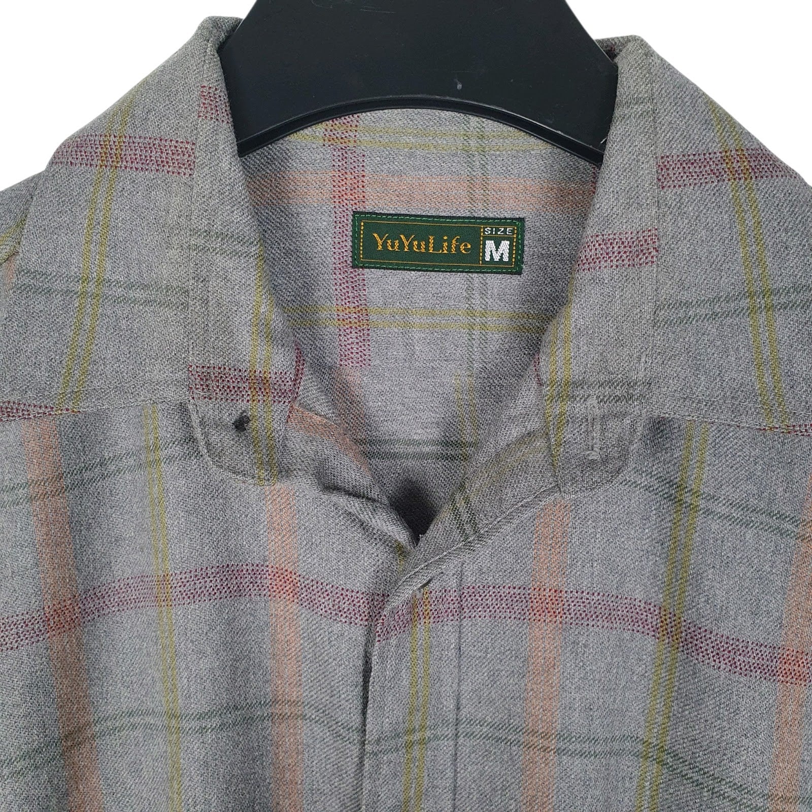 Mens Grey Yuyulife Flannel Plaid  Shirt