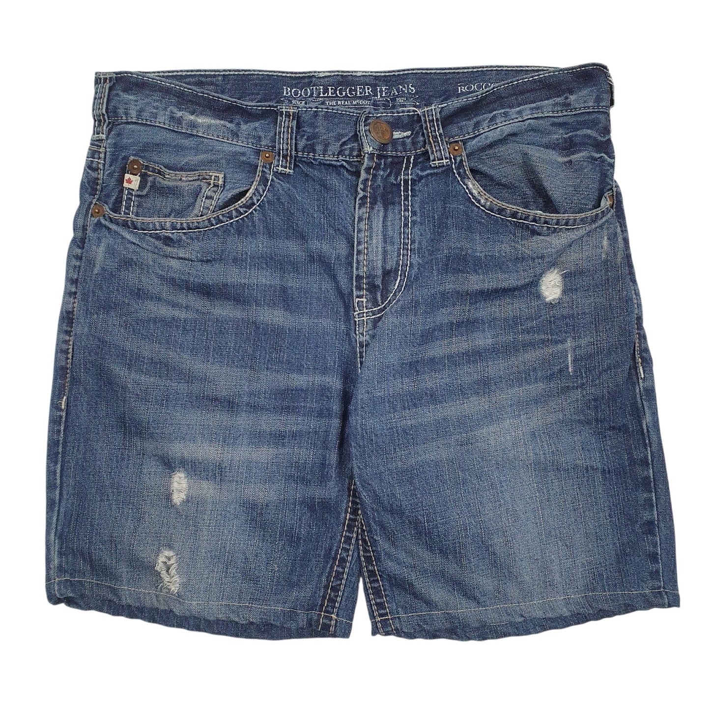 Mens Blue Bootlegger Distressed Denim Shorts