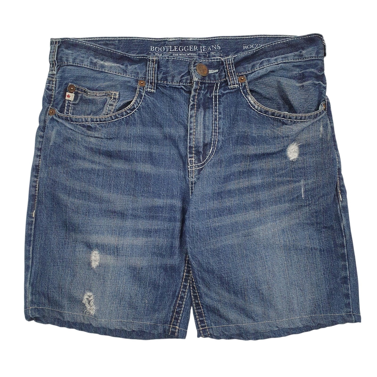 Mens Blue Bootlegger Distressed Denim Shorts