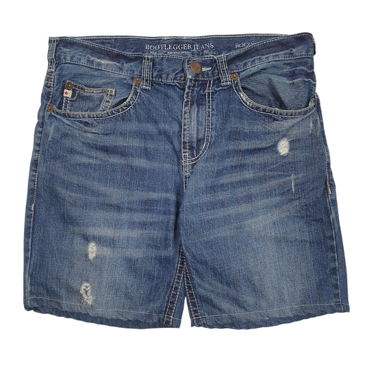 Mens Blue Bootlegger Distressed Denim Shorts