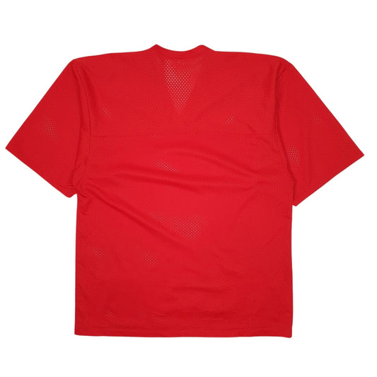 Mens Red NFL Vintage 1980s Mister Badge American Football Jersey  T Shirt