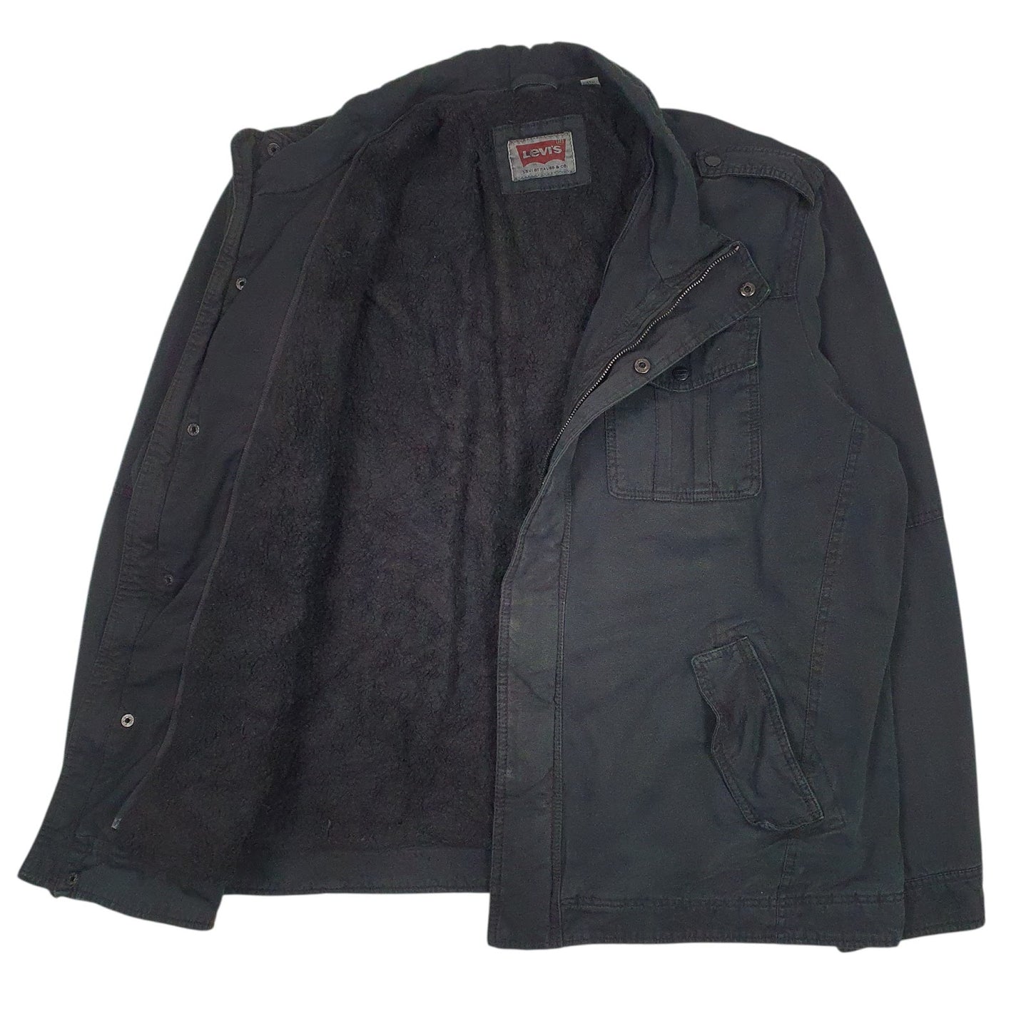 Mens Black Levis Padded Military Hoodie Coat