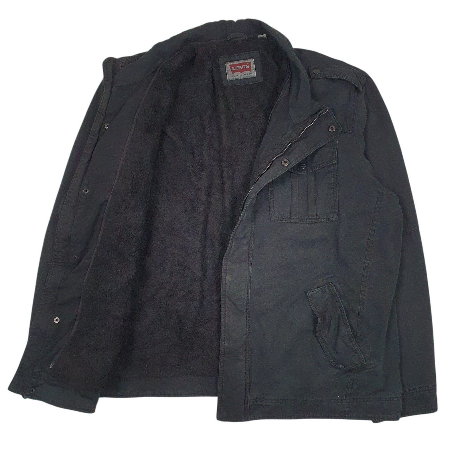 Mens Black Levis Padded Military Hoodie Coat
