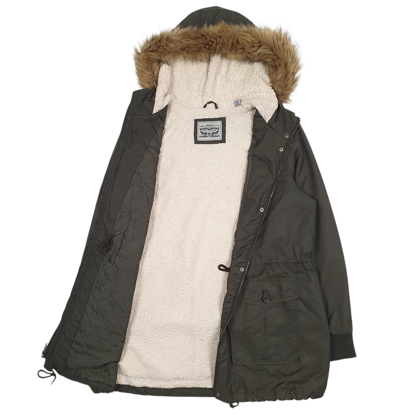 Womens Green Levis Sherpa Lined  Coat