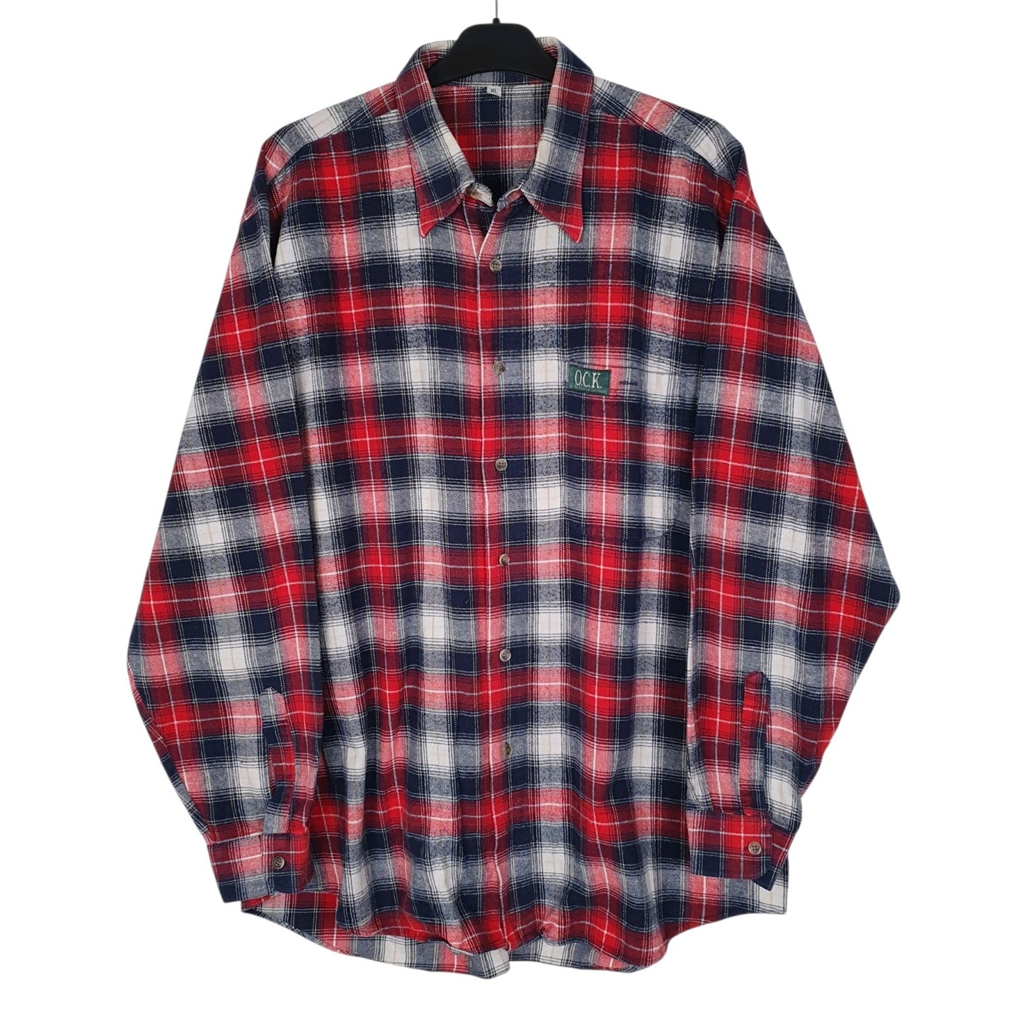 Mens Red Outdoor Classic Khaki Plaid Flannel Long Sleeve Shirt