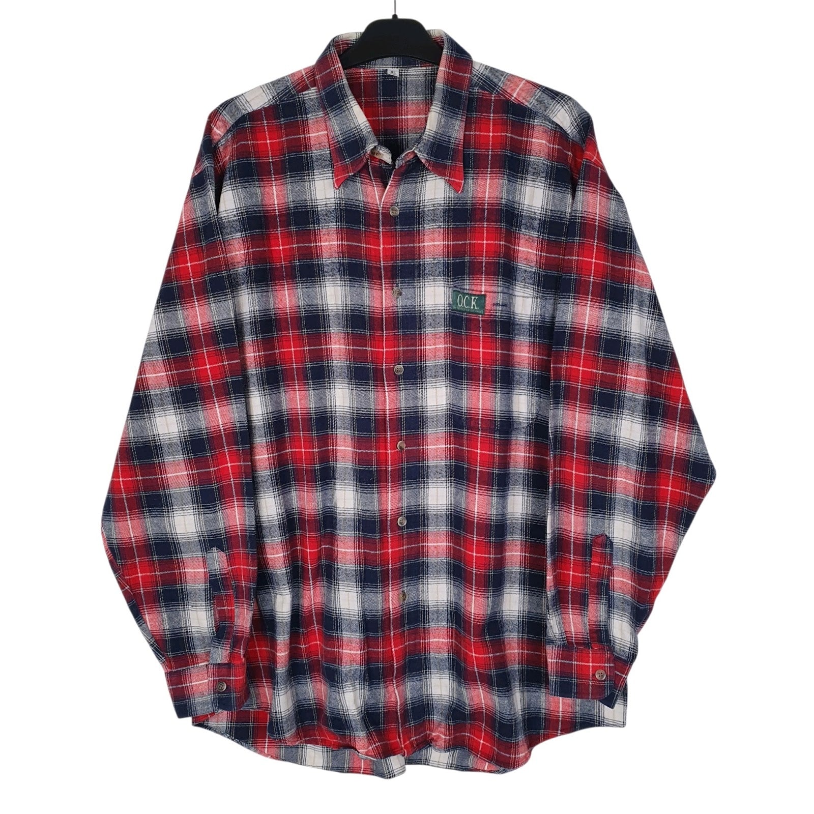 Mens Red Outdoor Classic Khaki Plaid Flannel Long Sleeve Shirt