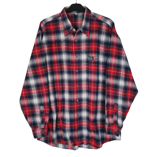 Mens Red Outdoor Classic Khaki Plaid Flannel Long Sleeve Shirt