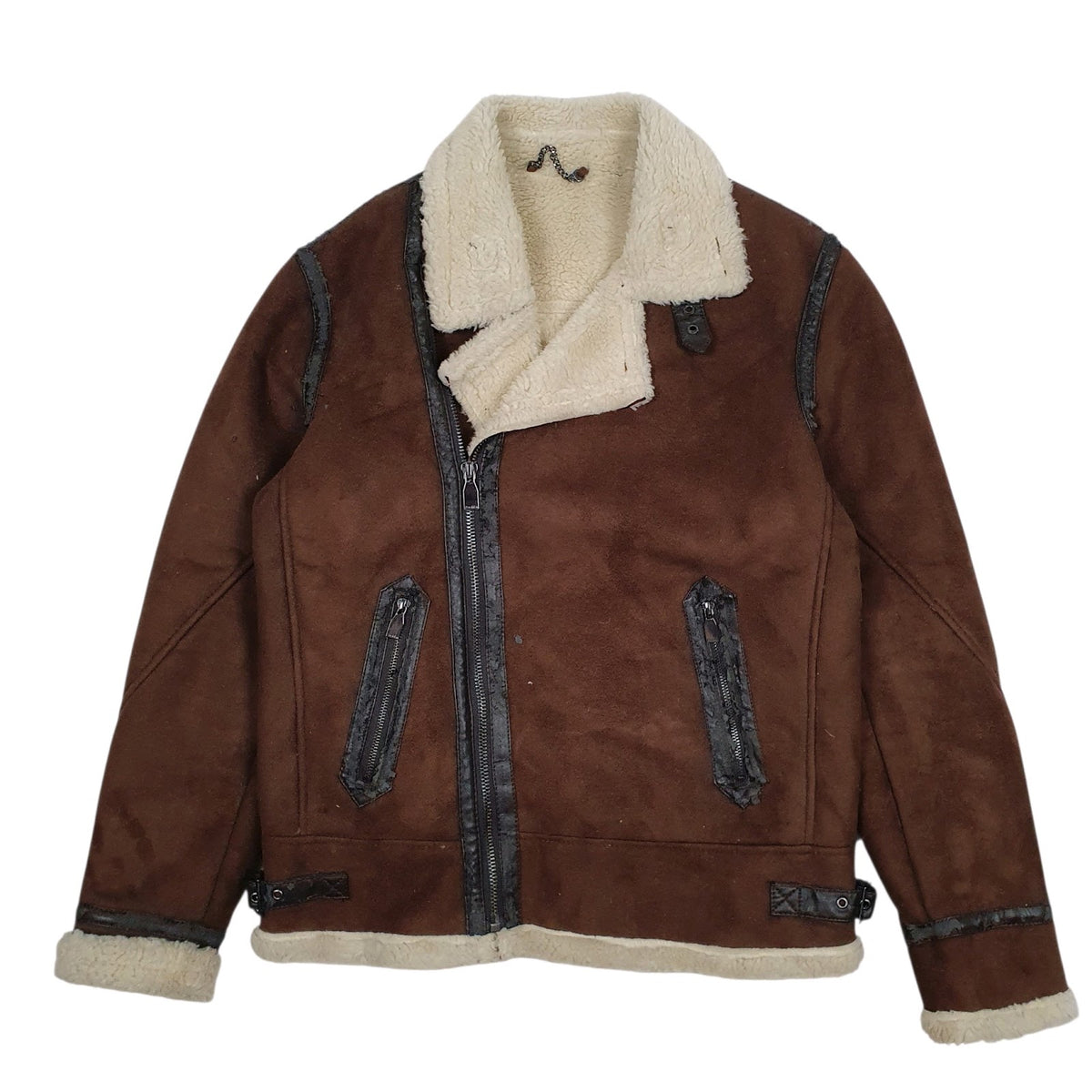 Mens Brown Zara Faux Shearling Flight  Coat