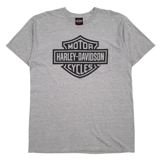 Mens Grey Harley Davidson Militairy Graphic Spellout Short Sleeve T Shirt