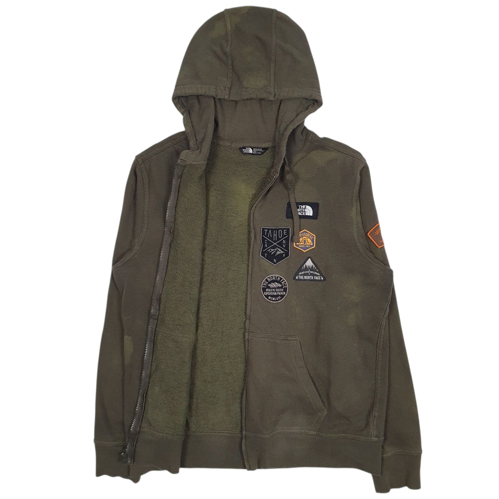 Mens Green The North Face Patches Full Zip Jumper