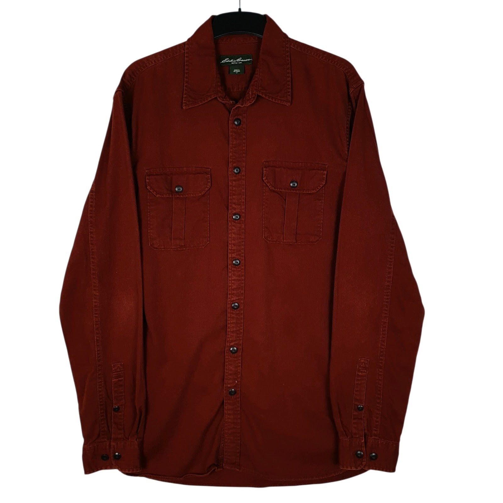 Mens Orange Eddie Bauer Corduroy Long Sleeve Shirt