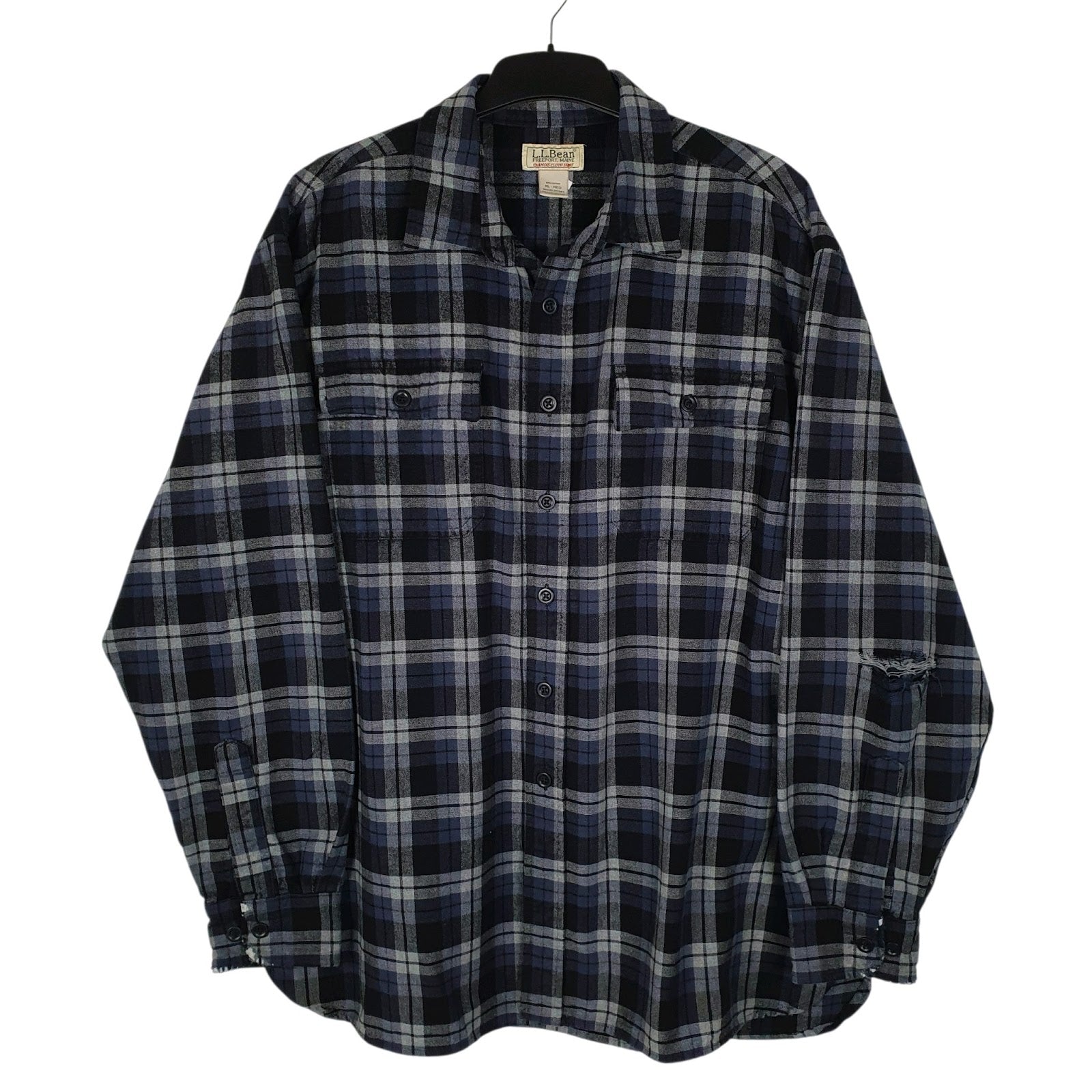 Mens Navy L.L.Bean Chamois Plaid Long Sleeve Shirt