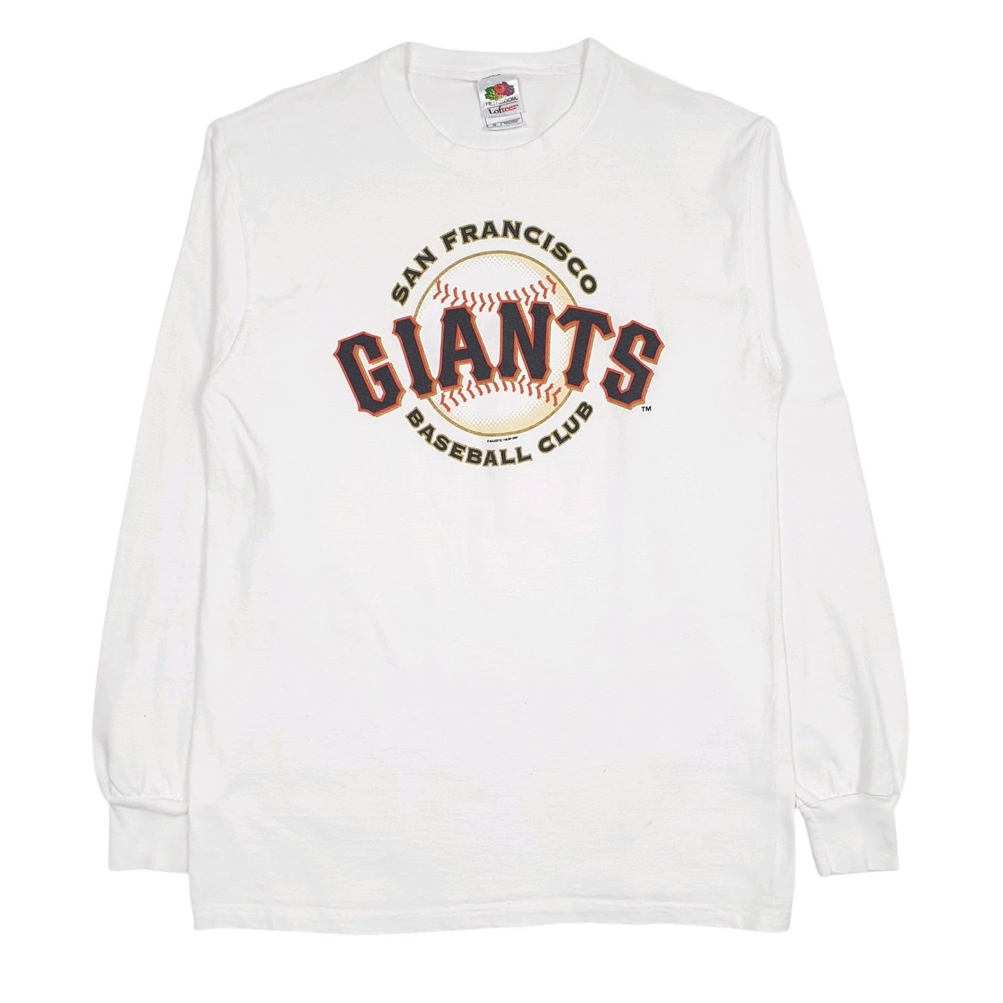 Mens White Fruit Of The Loom Vintage 00s Francisco Giants Baseball Club Long Sleeve T Shirt
