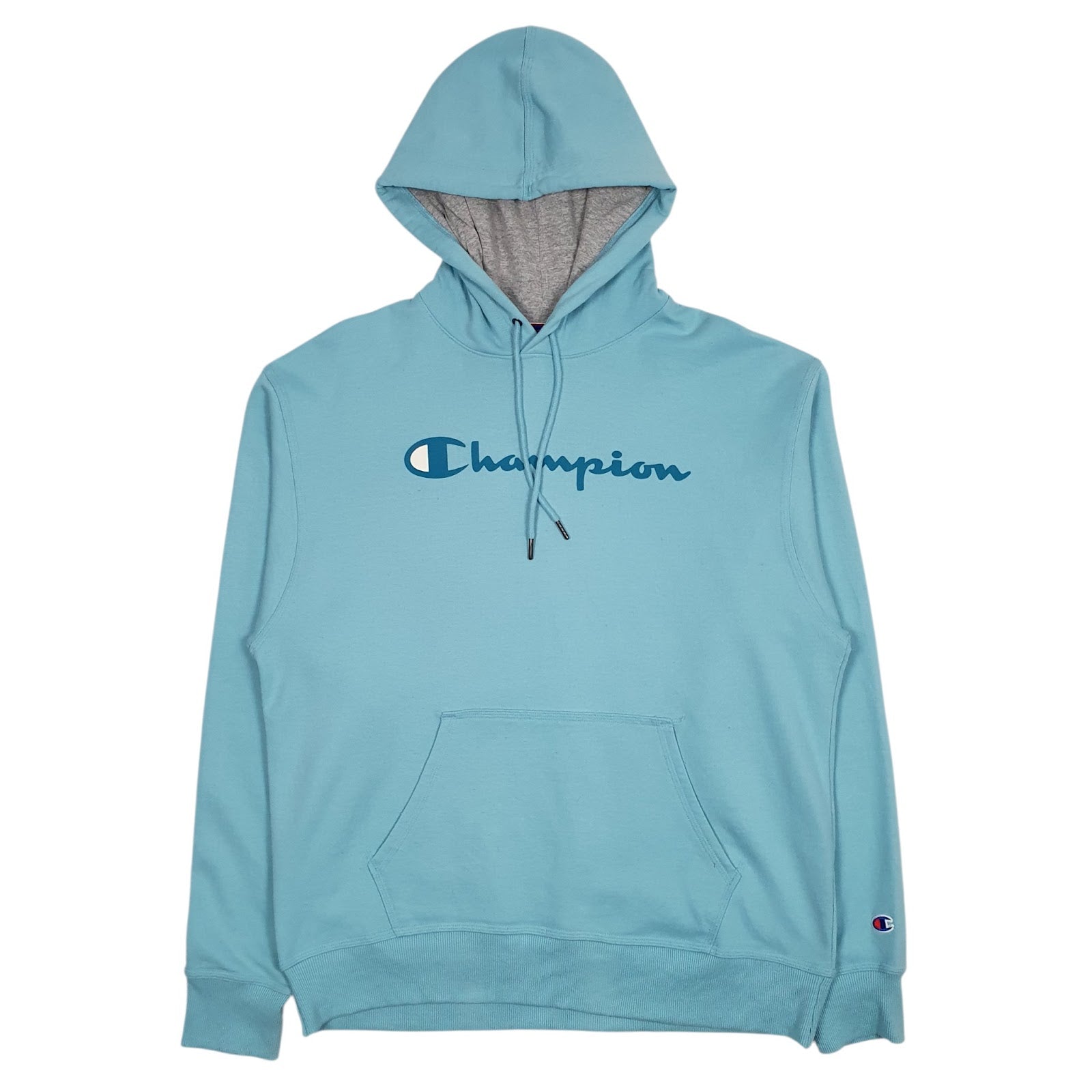 Mens Blue Champion Spellout Hoodie Jumper
