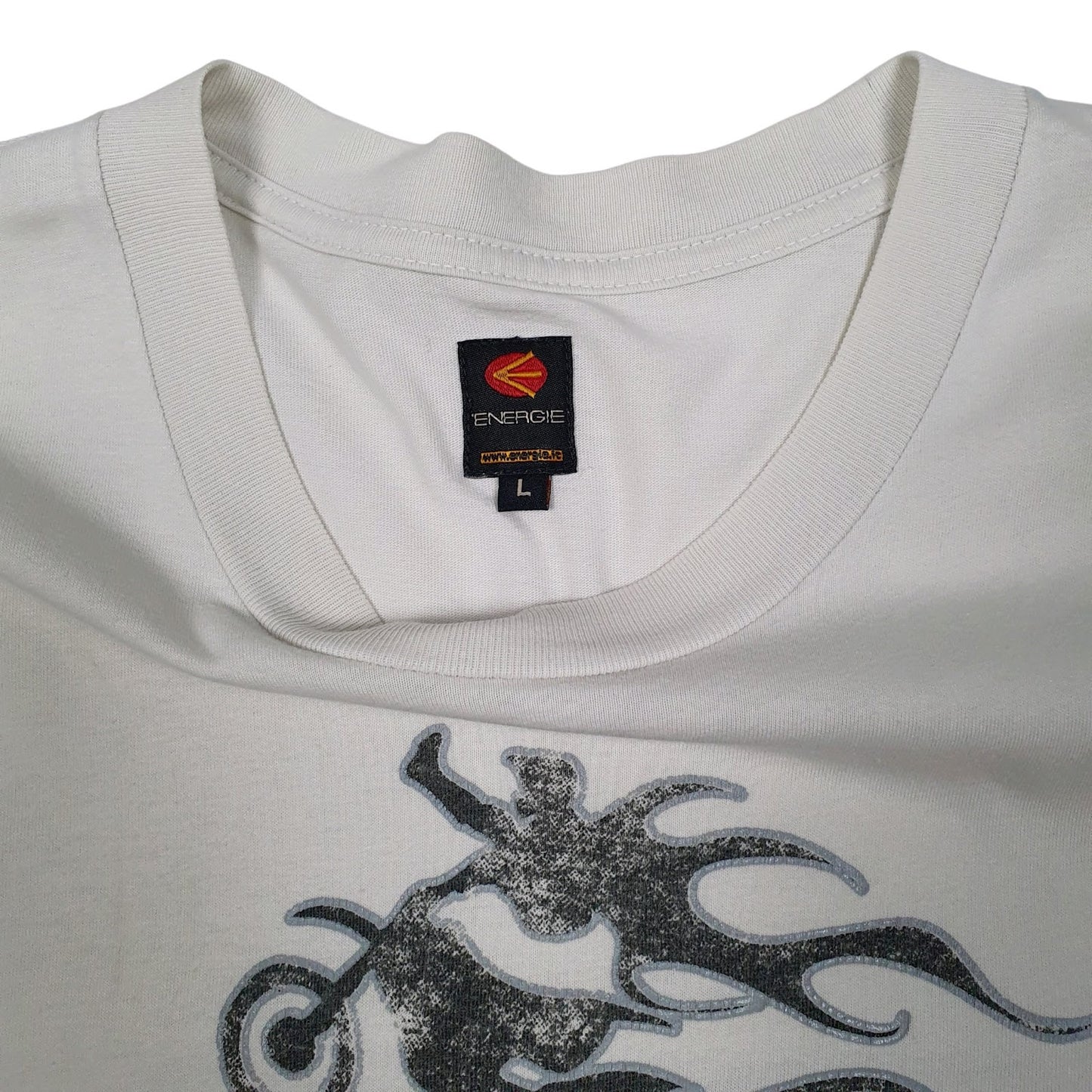 Mens White Energie Crazy On Wheel Motocross  T Shirt