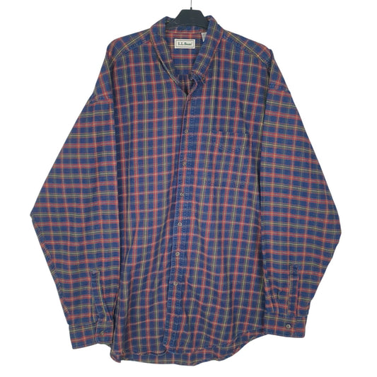 Mens Blue L.L.Bean Flannel Vintage 90s Long Sleeve Shirt