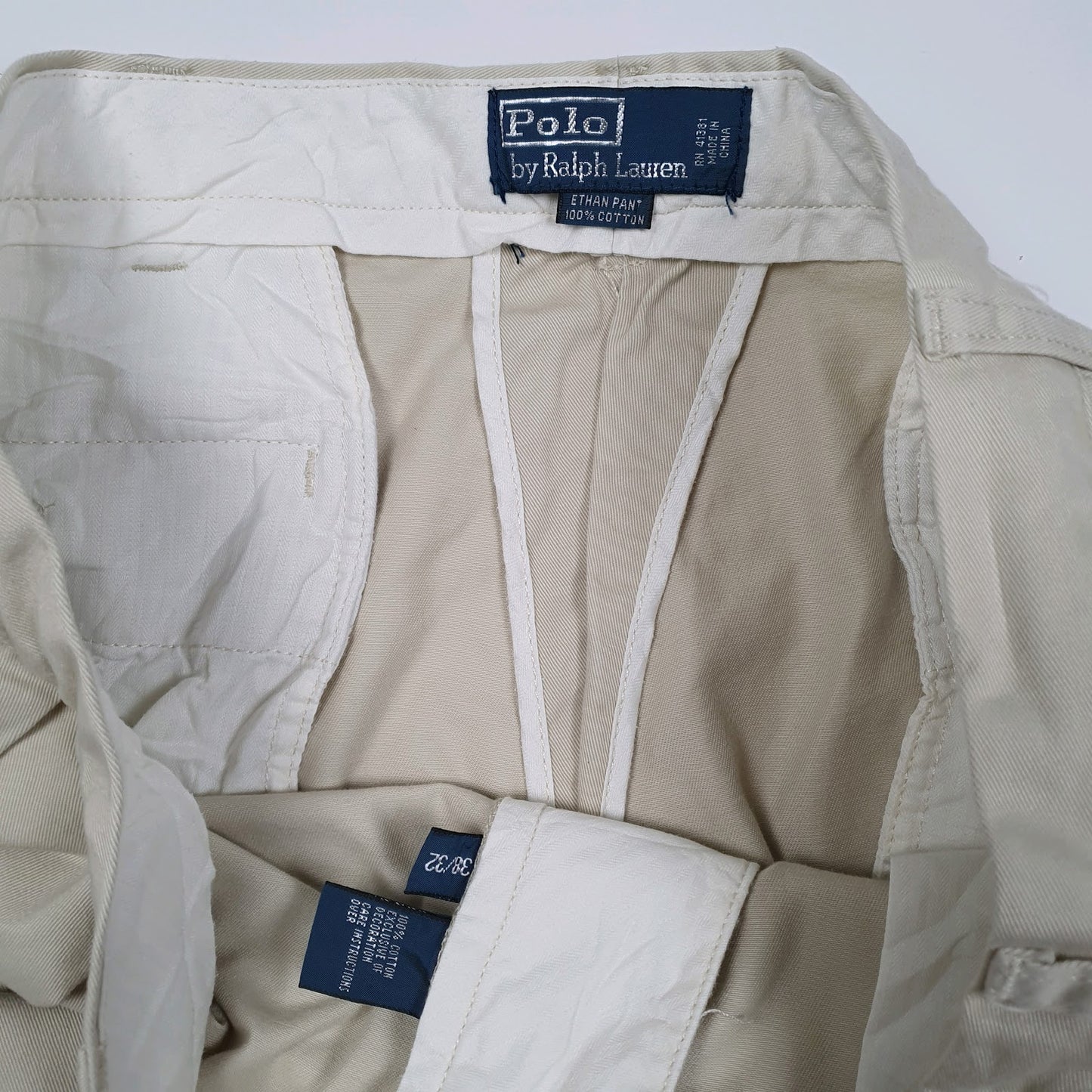 Mens Cream Polo Ralph Lauren Ethan Pant Double Pleated  Trousers