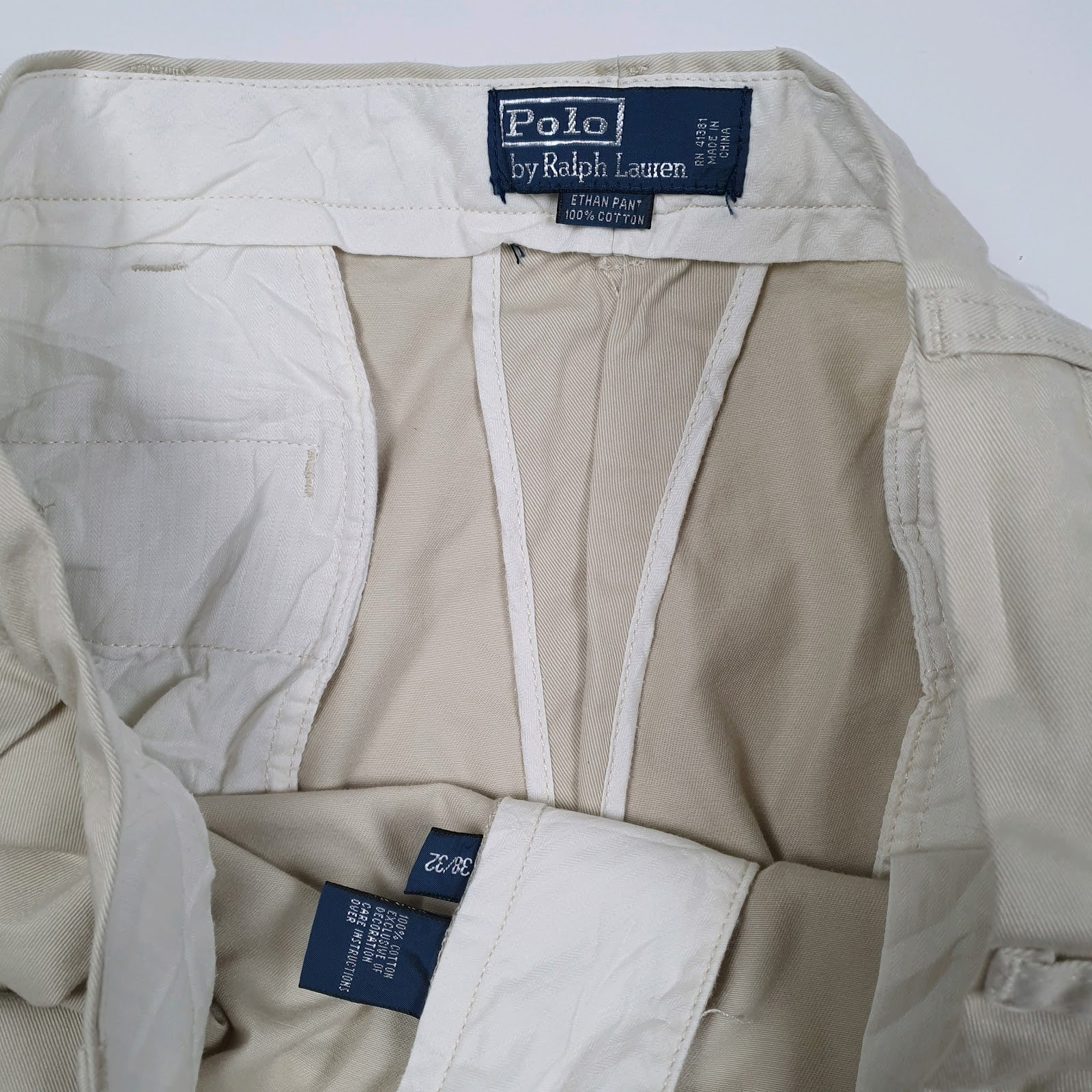 Mens Cream Polo Ralph Lauren Ethan Pant Double Pleated  Trousers