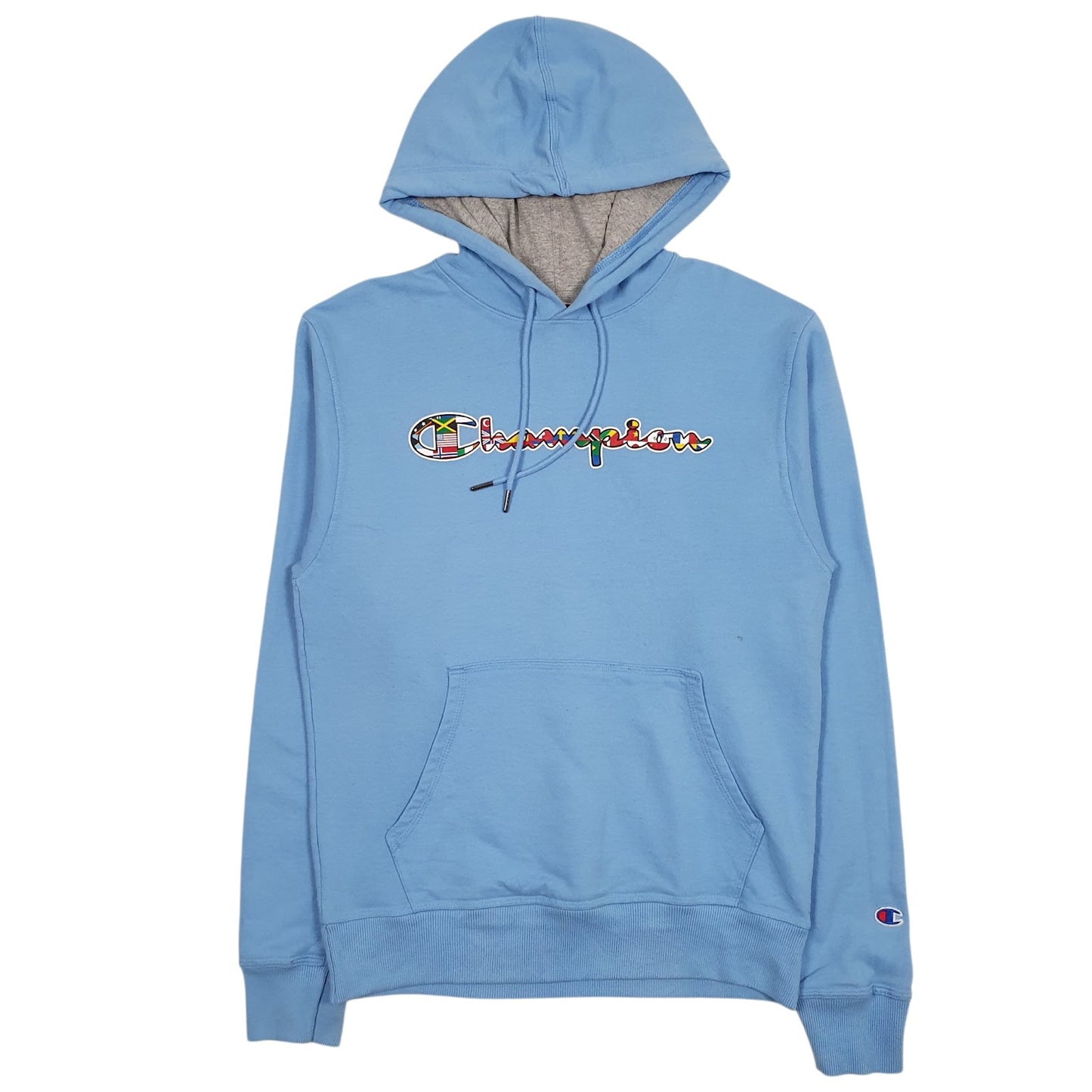 Mens Blue Champion Spellout Hoodie Jumper