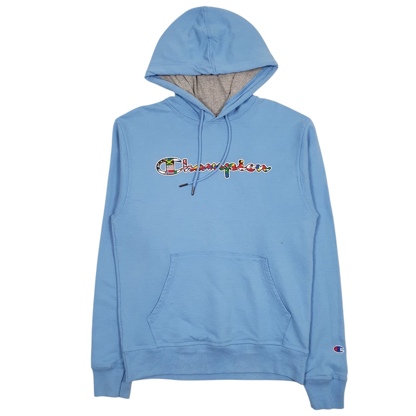 Mens Blue Champion Spellout Hoodie Jumper