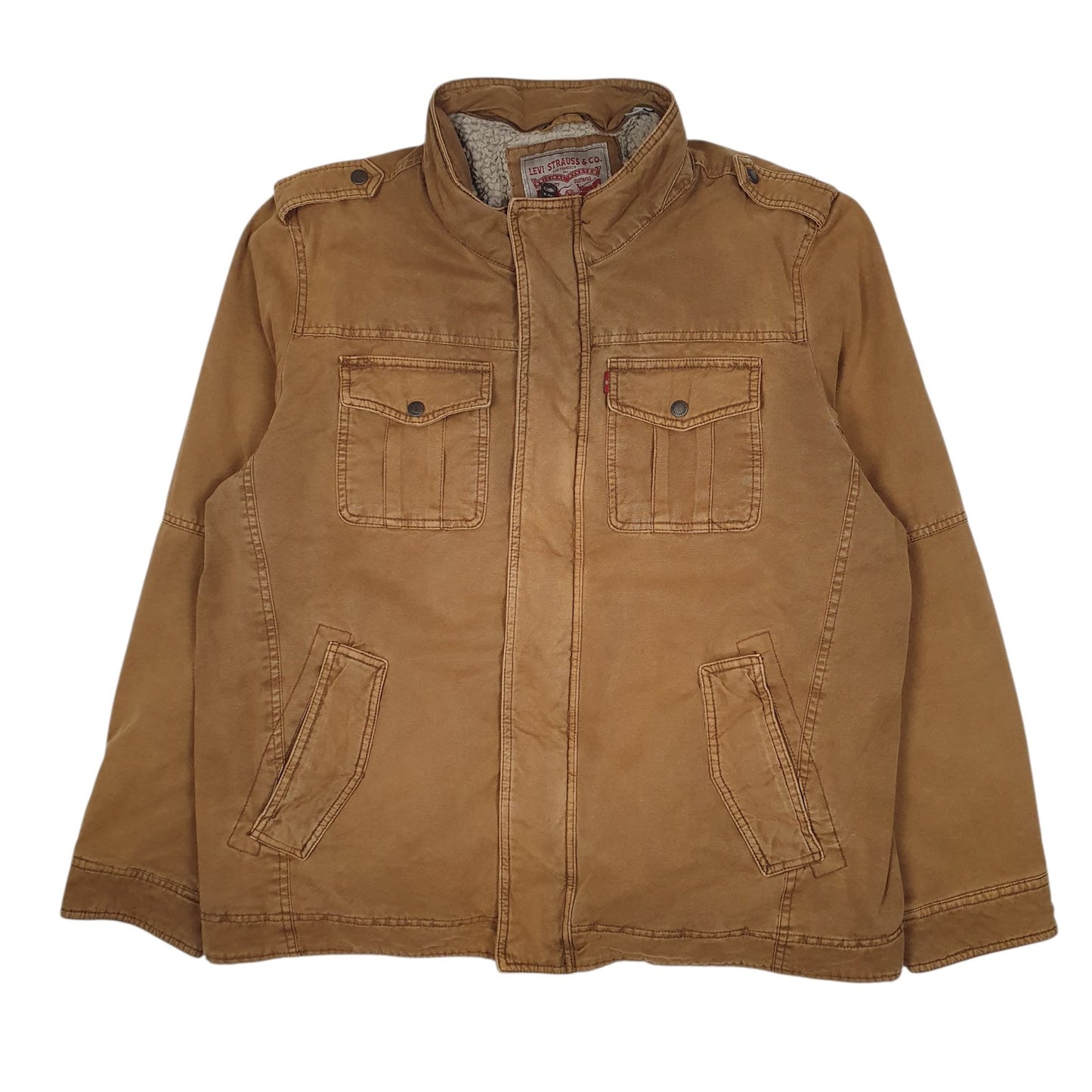Mens Beige Levis Sherpa Lined Military Bomber  Coat