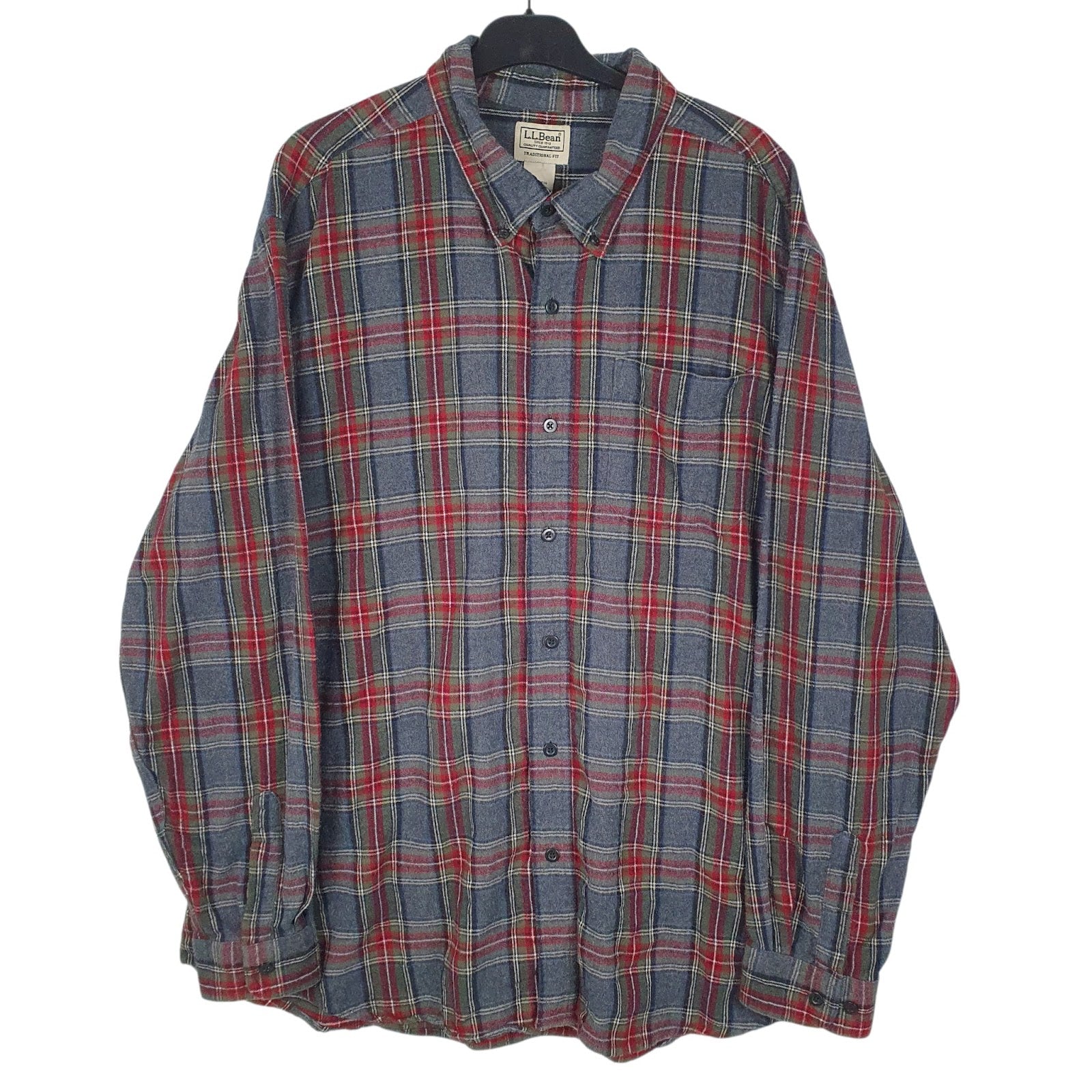 Mens Grey L.L.Bean Flannel Long Sleeve Shirt