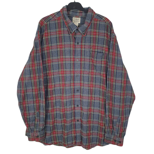 Mens Grey L.L.Bean Flannel Long Sleeve Shirt