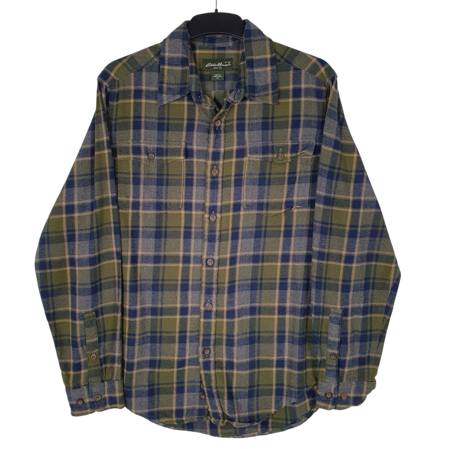 Mens Green Eddie Bauer Flannel Long Sleeve Shirt