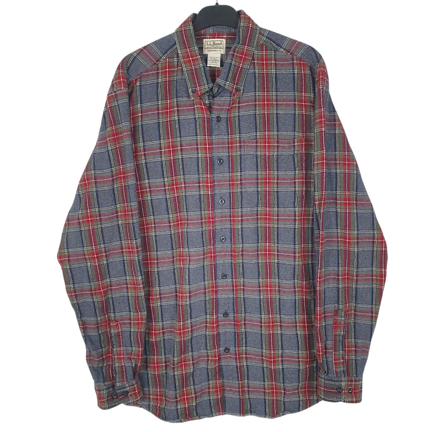 Mens Grey L.L.Bean Flannel Long Sleeve Shirt