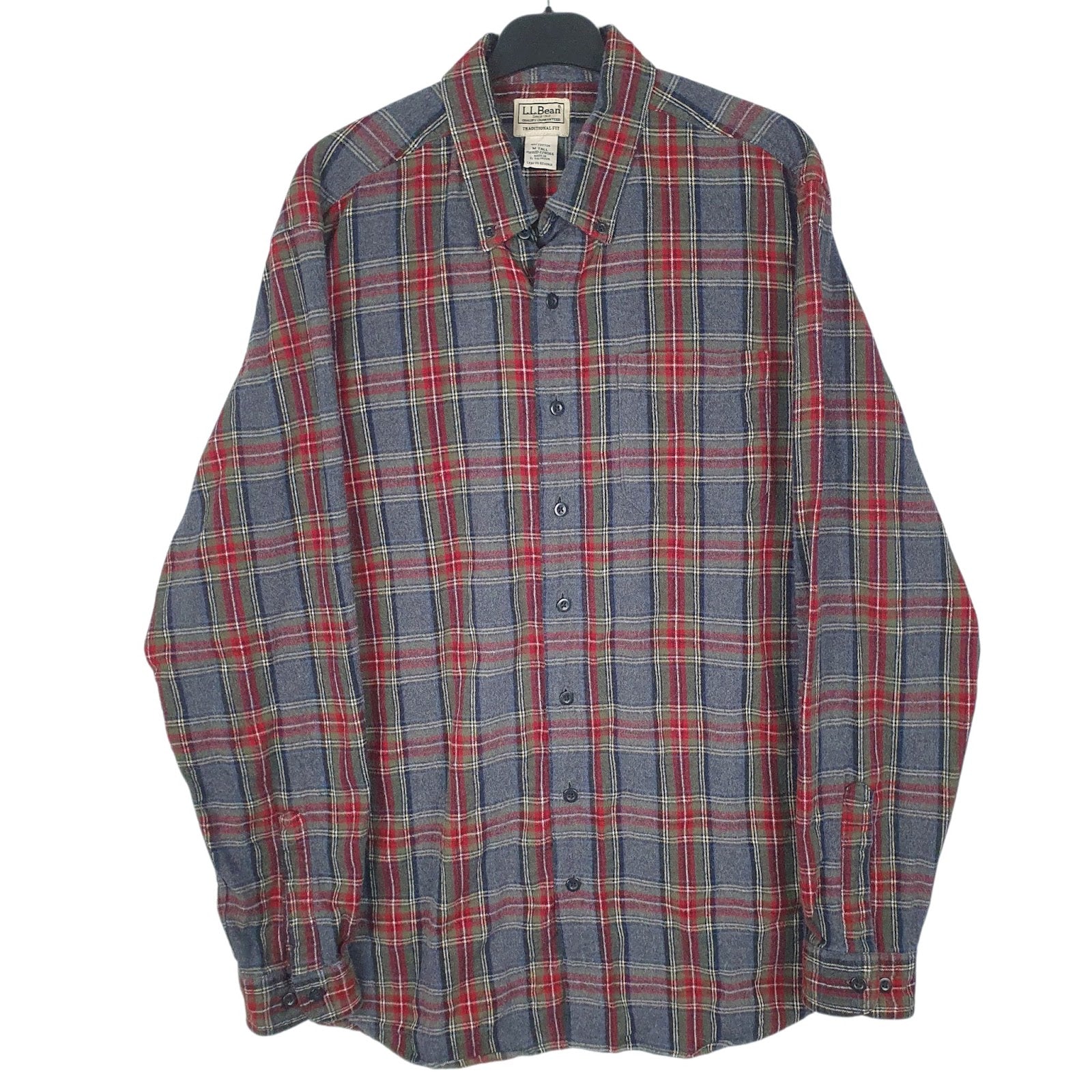 Mens Grey L.L.Bean Flannel Long Sleeve Shirt