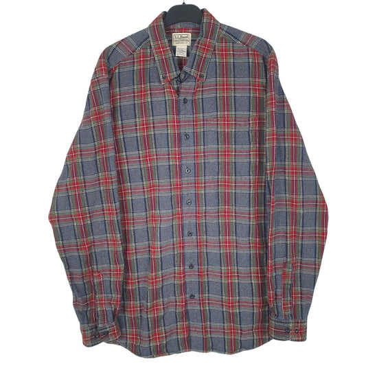 Mens Grey L.L.Bean Flannel Long Sleeve Shirt