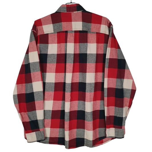 Mens Red Eddie Bauer Heavyweight Plaid Flannel  Shirt